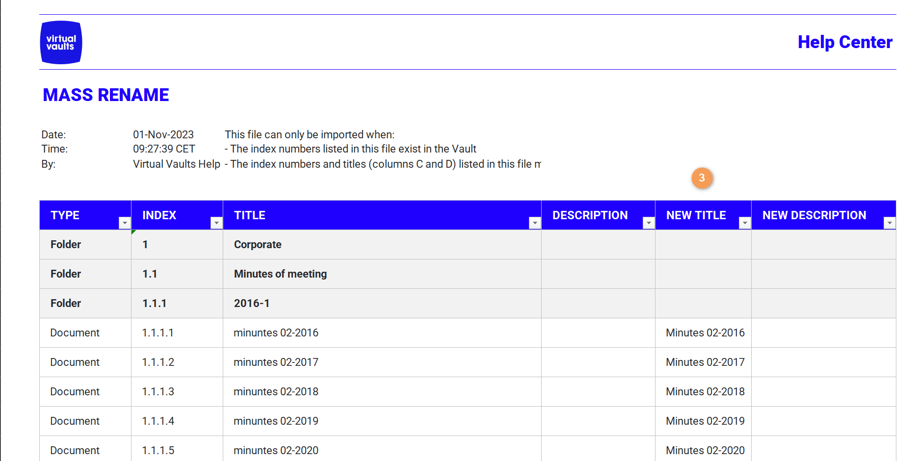 Mass rename – Virtual Vaults Help Center
