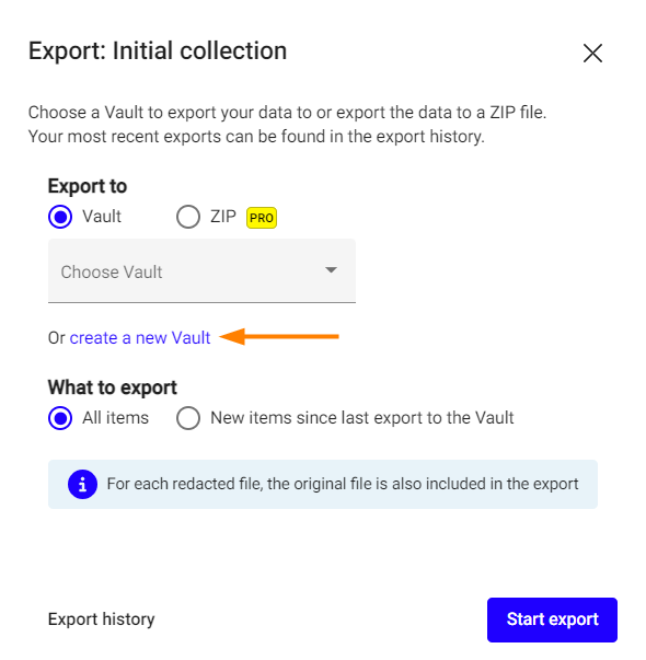 export and create Vault