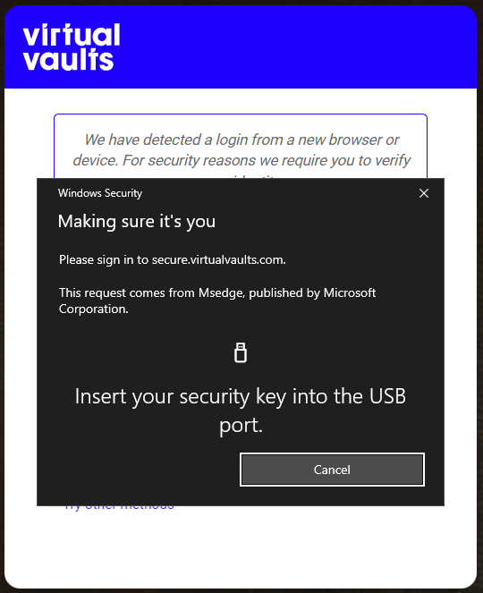 Security key prompt